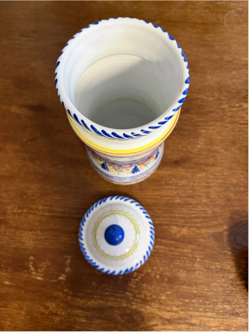 Vintage A.H. Puente Hand Painted Spanish Pottery Lidded Apothecary Jar Canister